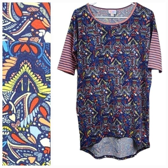 LuLaRoe IRMA Hearts High Low Tunic Tee Shirt XXS 00/0 Short Sleeve Stretchy - Picture 1 of 9